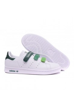 Кроссовки Adidas Raf Simons Stan Smith Белые с зелеными липучками