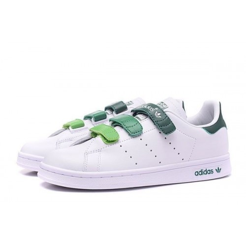 Кроссовки Adidas Raf Simons Stan Smith Белые с зелеными липучками