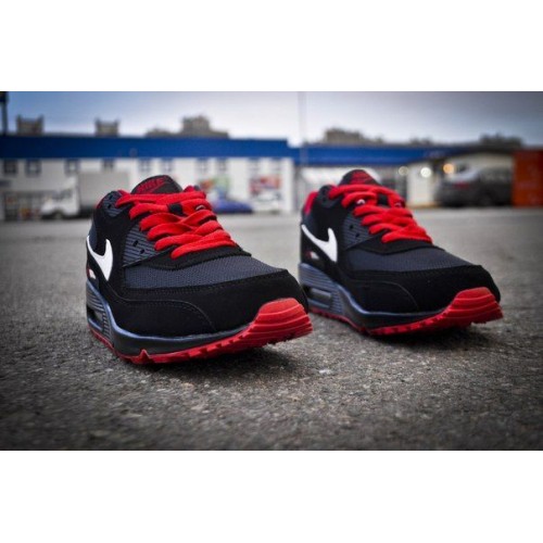 Кроссовки Nike Air Max 90 Черно-красные (V-127)